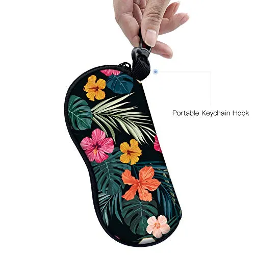ZAXMEY Sunglasses Soft Case with Carabiner Ultra Light Neoprene Zipper Eyeglass,Palm Leaf
