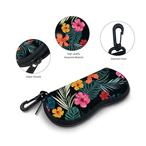 ZAXMEY Sunglasses Soft Case with Carabiner Ultra Light Neoprene Zipper Eyeglass,Palm Leaf
