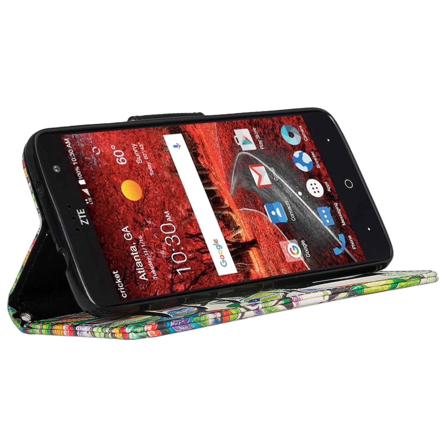 ZTE Blade Spark Z971, ZTE ZMAX One, ZTE Grand X4, X 4 Case, Wrist Strap Pu Leather Magnetic Flip [Kickstand] Wallet Cover with Slots - Vibrant Tree