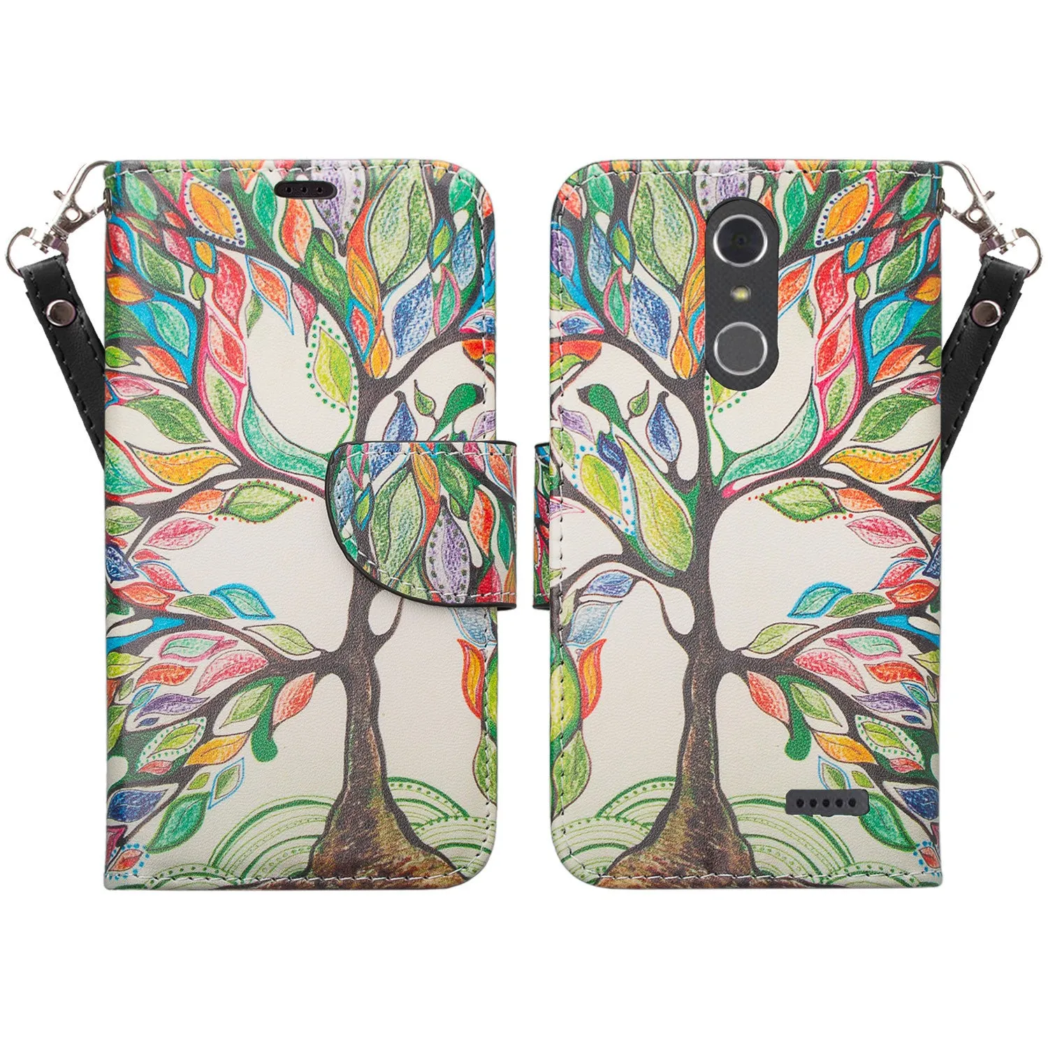 ZTE Blade Spark Z971, ZTE ZMAX One, ZTE Grand X4, X 4 Case, Wrist Strap Pu Leather Magnetic Flip [Kickstand] Wallet Cover with Slots - Vibrant Tree